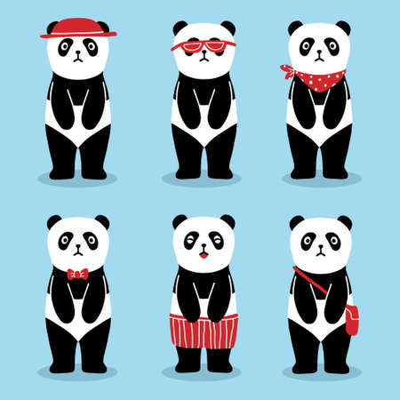 Cute fashion panda cartoon animals pattern Premium Vectorのイラスト素材