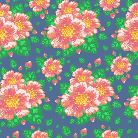 Floral seamless pattern with flowers rose hipsのイラスト素材
