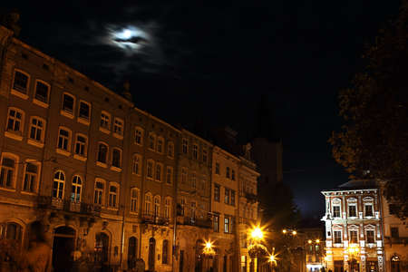 Rynok Square in Lviv by nightのeditorial素材