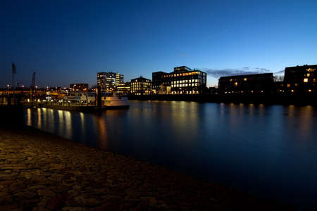view on river in Bremen at nightのeditorial素材