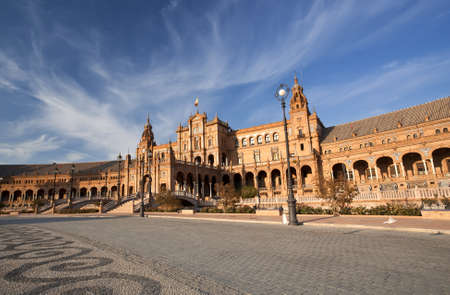 Beautiful Plaza Espana in Sevilla at sunset, Spain