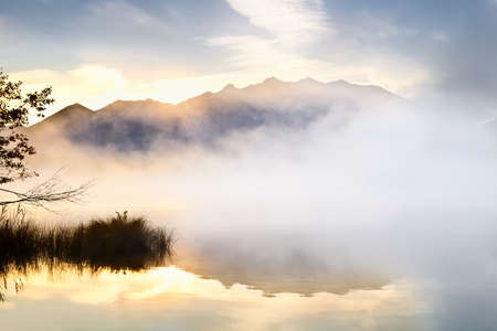 sunrise over lake in high Bavarian Alps