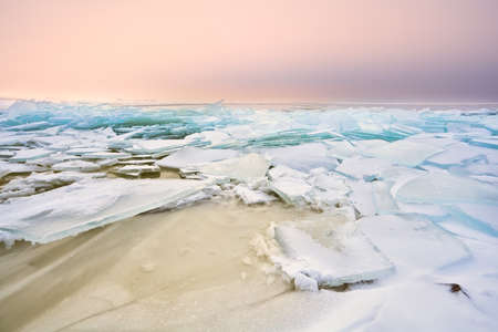 shelf ice on Ijsselmeer in winter, Netherlands