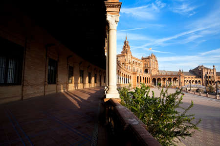 Plaza de Espana in Seville in sunny day over blue sky, Spain