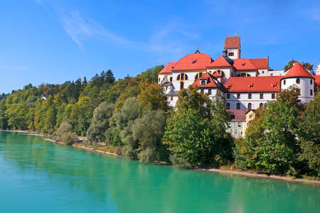 old palace by river in Fussen, Bavaria, Germanyのeditorial素材