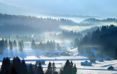 sunbeams over winter Alps, Bavaria, Germany
