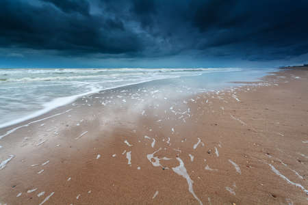 storm on North sea coast North Holland Netherlandsの写真素材