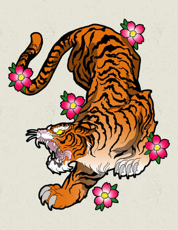 tiger japan tattooのイラスト素材