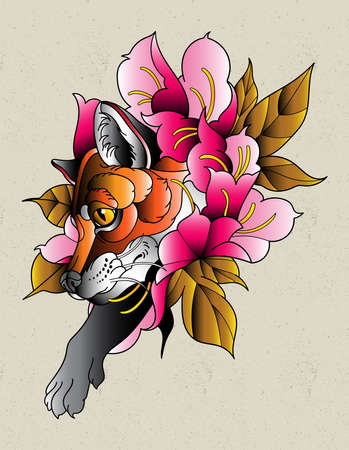 fox neo traditional tattooのイラスト素材