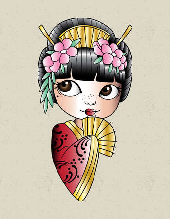 geisha tattoo old schoolのイラスト素材
