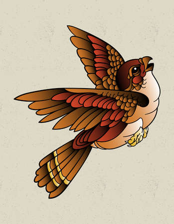 bird sparrow tattooのイラスト素材