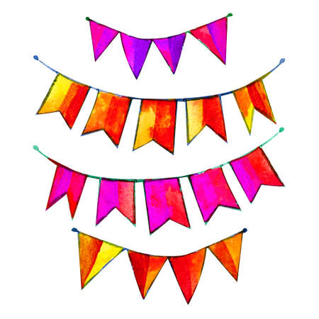 Watercolor vintage flags garlands set . Party and wedding decor elementsの写真素材