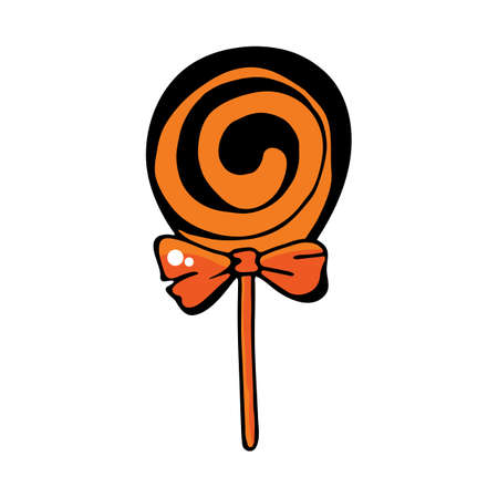 Candy and sweets in vector isolated on white background. Lollipop for Happy Halloween. Simple, modern style. Orange, red.の写真素材