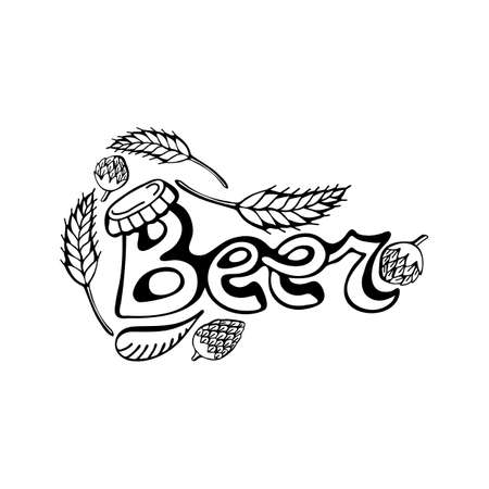 Hand drawn lettering beer. The set of letters of the logo. Typography. Beer black text on a white background. Vector illustration.のイラスト素材