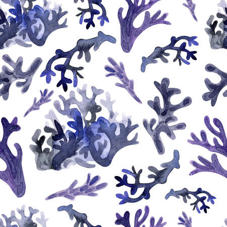 Artistic abstract watercolor seamless Pattern. Watercolor with worn sea corals. Hand drawn artwork. Elegant background for textiles, packaging, background for websites, surface decoration.の写真素材