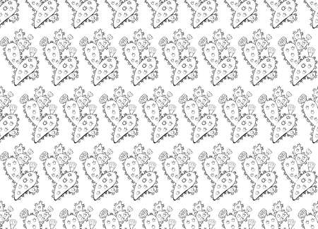 Seamless background in hand-drawn cactus with flowers and thorns. Isolated vector object on white...