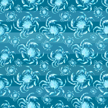 Seamless pattern. Conceptual polygonal crab. abstract vector illustration of low Poly style. stylized design element. Marine style. Geometry. Sea crab in blue.のイラスト素材