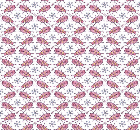 Seamless pattern of fun bugs in vector. Cute cartoon insects for kids clearance. Cartoon summer stylized ornament. Doodle. Rustic, naive style.の写真素材