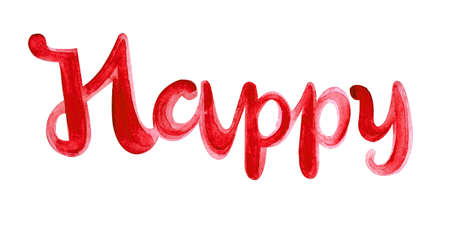 Calligraphic hand drawn watercolor labels  poster. Happy. Red, pink. Text label inspirational sayings. Quote Typographic Poster Template.の写真素材