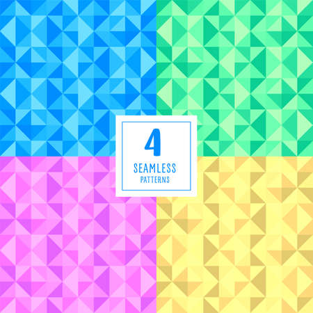 Set of seamless abstract polygonal vector background. Geometric vector illustration. Technical background for business in retro colors, yellow, blue, pink, green. Disko.のイラスト素材