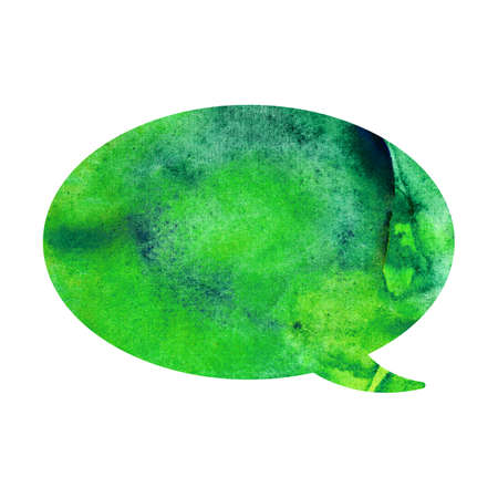 Green watercolor blank speech bubble dialogue blank form on white background. Speech bubble hand...