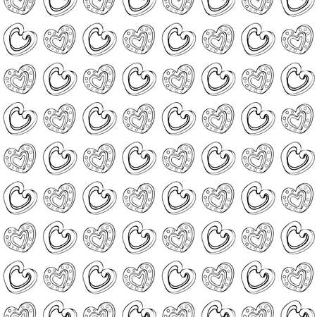 Seamless vector pattern of biscuits in the shape of a heart. Sweet pattern for fashion design. Background with sweets. Pattern for candy packaging dessert. Cute Doodle style.の写真素材