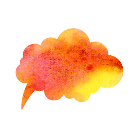 Orange and yellow watercolor blank speech bubble dialogue blank form on white background. Speech bubble hand drawn illustration. Isolated watercolor clipart. Text, place painted with watercolor.の写真素材