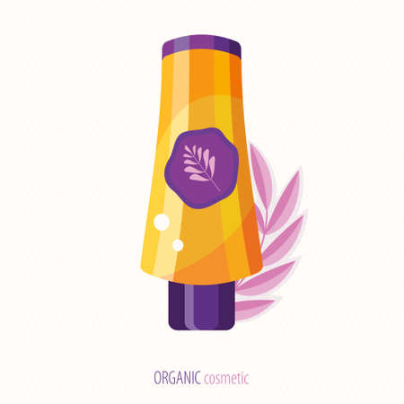 Natural herbal organic cosmetic. Plant cosmetics. Skin care product. Cream for body, hands or feet. in a jar. Ecological and natural beauty products. Spa cosmetics. flat vector.のイラスト素材