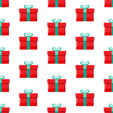 Seamless pattern different gift boxes in vector. Gift in flat style. Collection for Christmas, birthday and holidays. Christmas and new year background. Present box with bow. Cartoon design.のイラスト素材