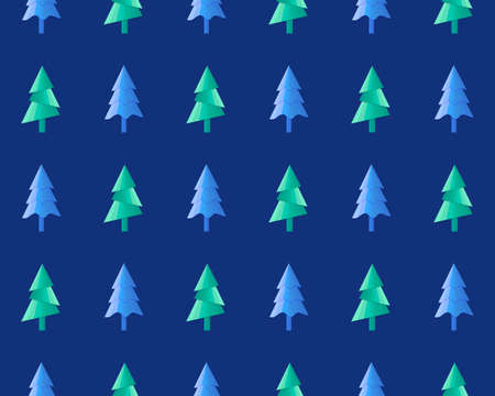 Seamless Christmas and new year pattern in vector. Blue and green Christmas trees on dark...