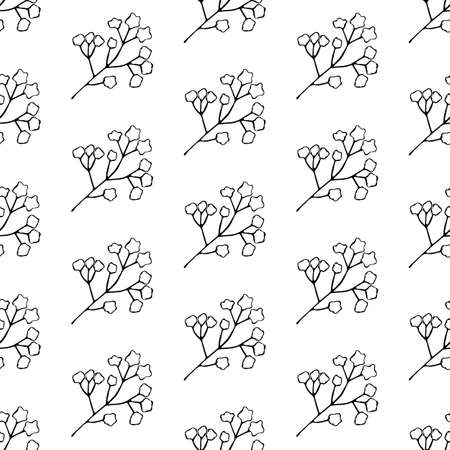 Floral seamless pattern in vector. Art line illustration. Background of plant elements. Meadow meadow or forest grass. Isolated object on white background.のイラスト素材