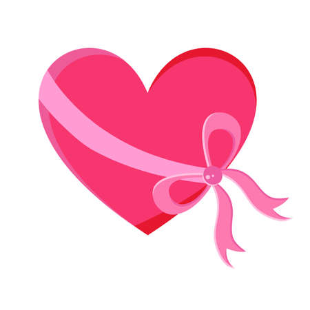 Pink heart with bow in vector isolated on white background. Valentine for Valentine s day. Symbol vector icon valentine. Gift in the form of hearts on celebration.のイラスト素材