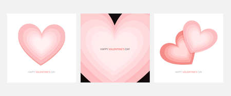 Valentine s day greeting card set with hearts. Large pink heart isolated on white background. Greeting card or banner for Valentine s day. Design for valentine and wedding. Collection of banners.のイラスト素材