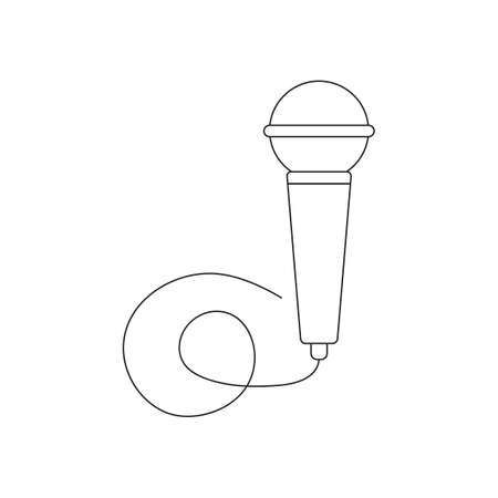 Continuous linear drawing of a vector wired dinamic microphone icon. Thin line web and mobile devices. Modern minimalistic linear design. Black art line. Outline logo of speakerのイラスト素材