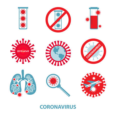Novel Coronavirus 2019-nCoV . Coronavirus icon set for infographic or website. Coronavirus risk and public health risk of disease and flu outbreaks. Viral epidemic in the worldのイラスト素材