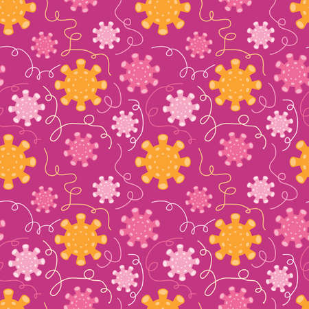 Different kinds of virus infection and bacteria seamless pattern. Medical background with coronavirus. Biology organisms. Genetics bacteriological microorganism. Flat vector illustrationのイラスト素材