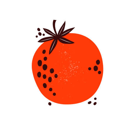 Red tomato on a white background. Healthy vegetable. Dietary, vegetarian, natural food. Proper nutrition. Hand drawn vector flat illustration.のイラスト素材