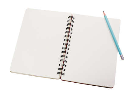 notebook and pencil isolated on white backgroundの写真素材