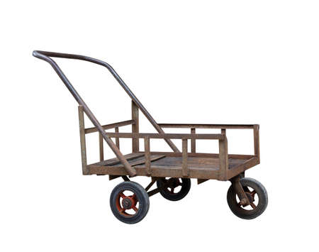 rusty old cart isolated on white backgroundの写真素材