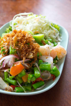 Thai Chinese kale with prawn saladの写真素材