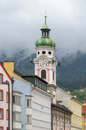 The historical Hospital Church (Spitalskirche) in the old town center of Innsbruck, the captital  of Tyrol in Austria.の写真素材