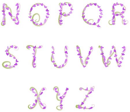 spring freehand alphabet with butterflies (letters N-Z)のイラスト素材