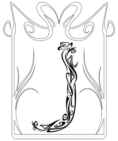 	Art Nouveau style vintage font - letter J monochrome outlineのイラスト素材