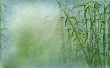 oriental background with bamboo stalks in shades of blue and green - old paper texture の写真素材