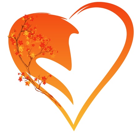 autumn season decoration - yellow-red heart and tree branches vector illustrationのイラスト素材