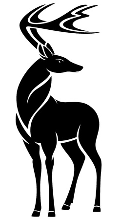 graceful standing deer design - black outline against whiteのイラスト素材