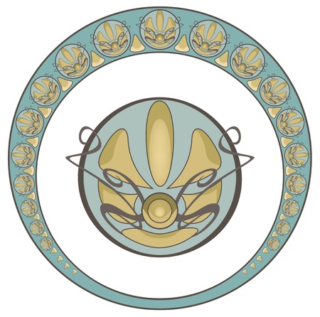 Art Nouveau style vintage round frame and decorative elementのイラスト素材