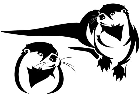 	cute otter black and white vector illustrationのイラスト素材