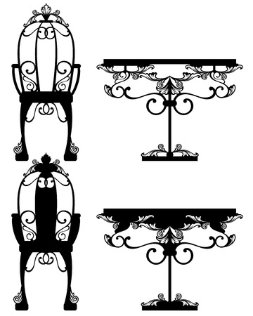 	antique furniture silhouettes and detailed black and white vector outlinesのイラスト素材
