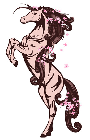 spring season fairy tale horse with flowers in long mane vector illustrationのイラスト素材
